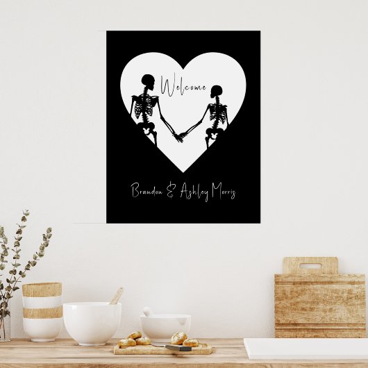 Tot de dood ons Deel Skeleton White Welkom Poster (Keuken)