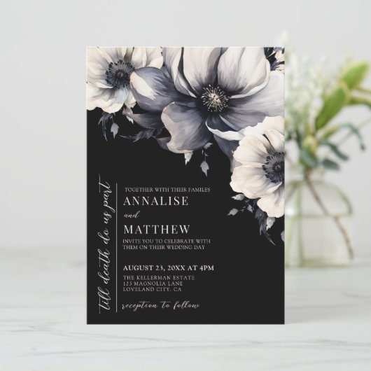 Tot de dood ons deel van bloemengotische bruiloft kaart (Staand voorkant)