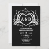 Tot de dood ons deeltje gotisch skelet bruiloft kaart (Voorkant)