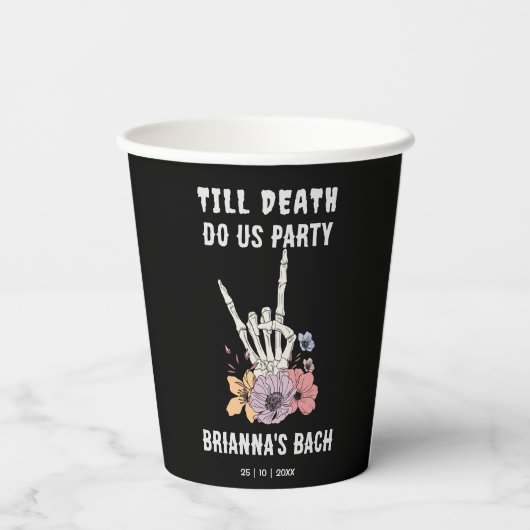 Tot de dood ons feest vrijgezellenfeest papieren bekers (Achterkant)