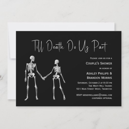 Tot de dood ons onderdeel Skeleton Couple's Shower Kaart (Voorkant)