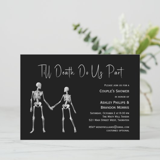 Tot de dood ons onderdeel Skeleton Couple's Shower Kaart (Staand voorkant)