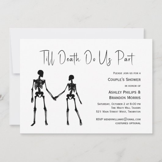 Tot de dood ons onderdeel Skeleton Couple's Shower Kaart (Voorkant)