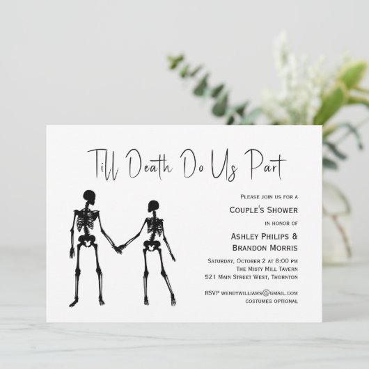 Tot de dood ons onderdeel Skeleton Couple's Shower Kaart (Staand voorkant)