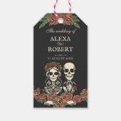 Tot de dood ons scheiden rozen skelet bruiloft cadeaulabel (Voorkant)