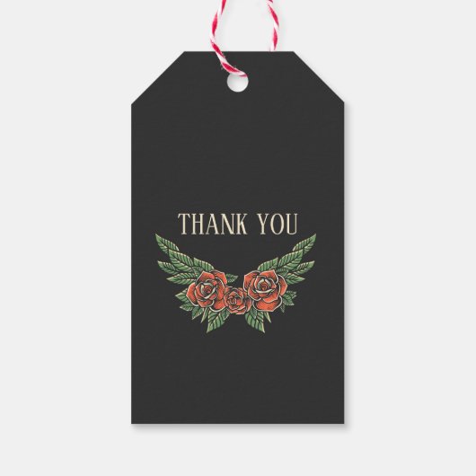 Tot de dood ons scheiden rozen skelet bruiloft cadeaulabel (Achterkant)