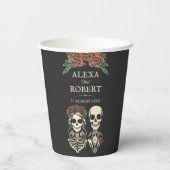 Tot de dood ons scheiden rozen skelet bruiloft papieren bekers (Achterkant)