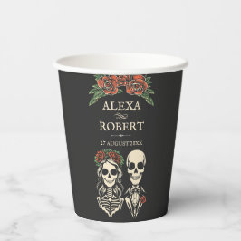 Tot de dood ons scheiden rozen skelet bruiloft papieren bekers