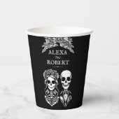 Tot de dood ons scheiden rozen skelet bruiloft papieren bekers (Voorkant)
