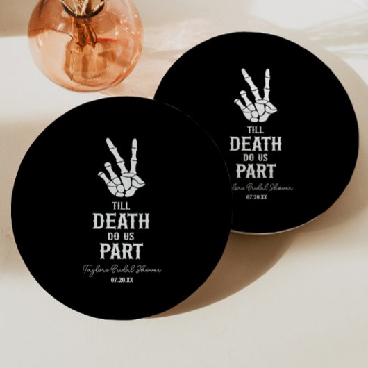 Tot de Dood Ons Scheiden Skelet Bruidsfeest Papieren Bordje