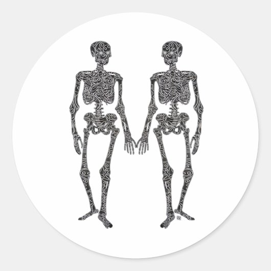 Tot de dood ons scheidt 2 Skeletons Classic Ronde Sticker (Voorkant)