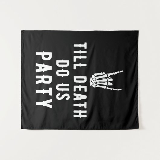 Tot de dood ons scheidt achtergrond skelet zwart wandkleed (Voorkant (horizontaal))