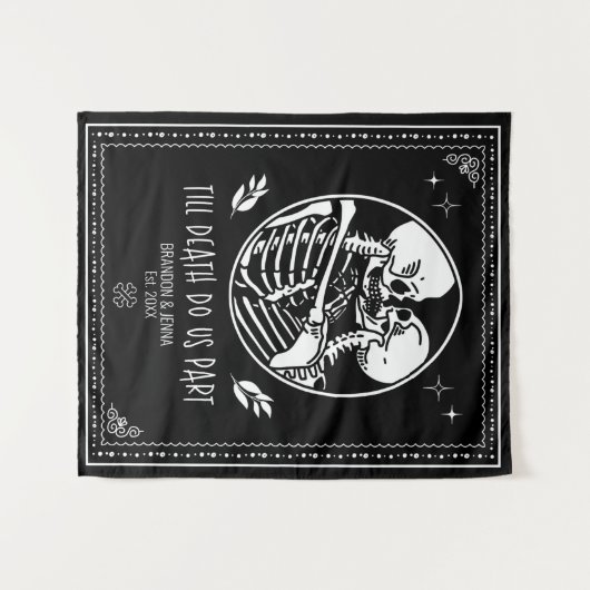 Tot de dood ons scheidt achtergrond trouwskelet wandkleed (Voorkant (horizontaal))