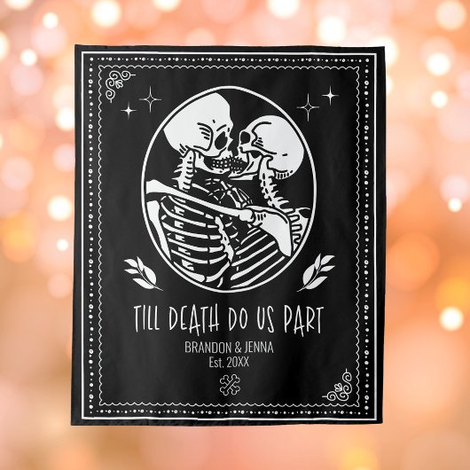 Tot de dood ons scheidt achtergrond trouwskelet wandkleed