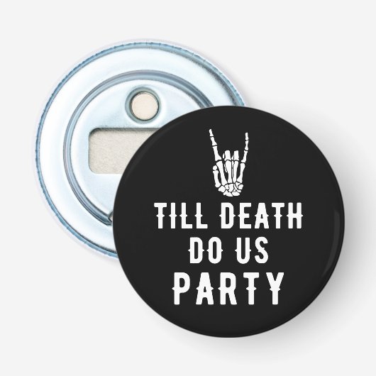 Tot de dood ons scheidt Black Skeleton Bruiloft Fa Button Flesopener (Voorkant)