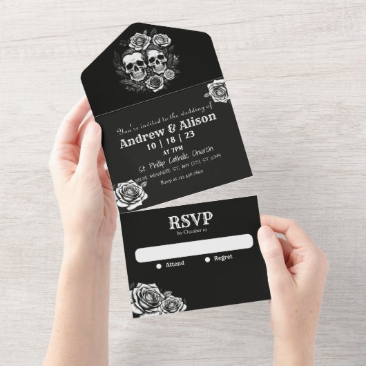 Tot de dood ons scheidt doodshoofd koppige rozen all in one uitnodiging (Afscheurbaar)