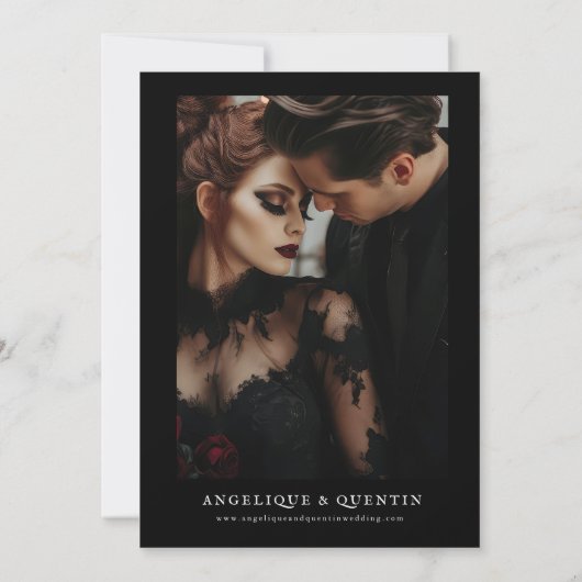 Tot de Dood Ons Scheidt Elegante Goth Save the Dat Kaart (Achterkant)