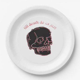 Tot de dood ons scheidt - glitch schedel met grapp papieren bordje