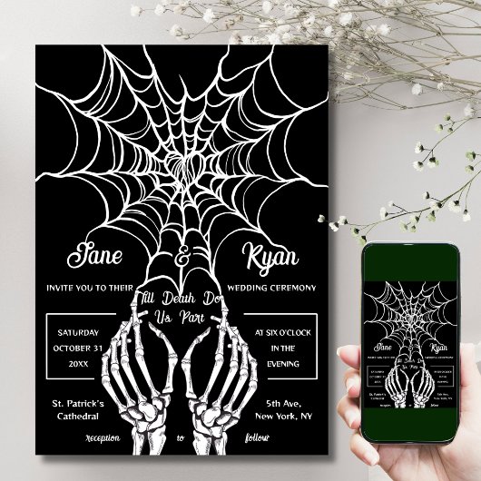 Tot de dood ons scheidt | Gotisch hart en skelette Kaart