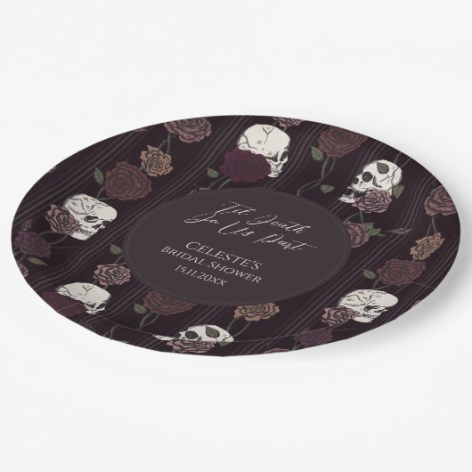 ’Tot de Dood Ons Scheidt Gotische Schedel & Roos B Papieren Bordje (Gekanteld)