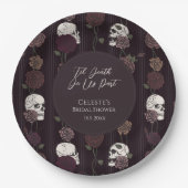 ’Tot de Dood Ons Scheidt Gotische Schedel & Roos B Papieren Bordje (Voorkant)