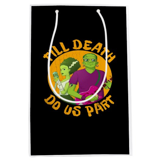 Tot de dood ons scheidt! Grappig Halloween ontwerp Medium Cadeauzakje (Voorkant)