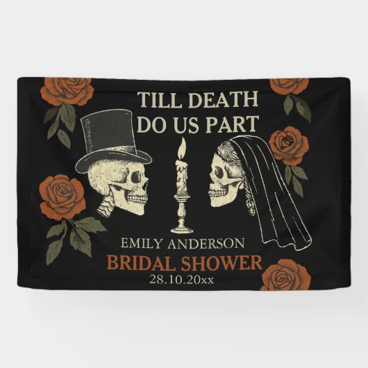 Tot de Dood Ons Scheidt Halloween Bruidsborrel Spandoek (Horizontaal)