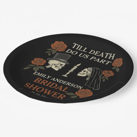 Tot de dood ons scheidt Halloween Bruidsfeest Papieren Bordje (Gekanteld)