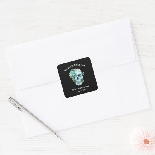 Tot de Dood Ons Scheidt Halloween Bruidsfeest Vierkante Sticker (Envelop)