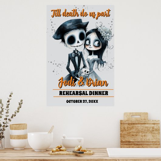Tot de dood ons scheidt Halloween bruiloft welkom Poster (Keuken)
