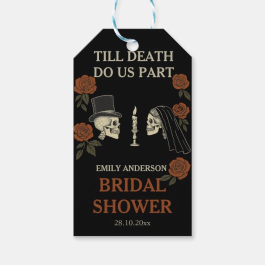 Tot de Dood Ons Scheidt Halloween Bruiloftsborrel Cadeaulabel (Voorkant)