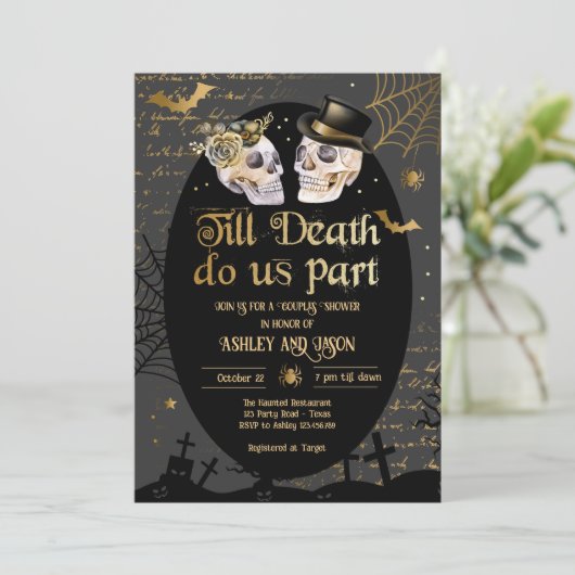 Tot de dood ons scheidt Halloween Koppels Bruispar Kaart (Staand voorkant)