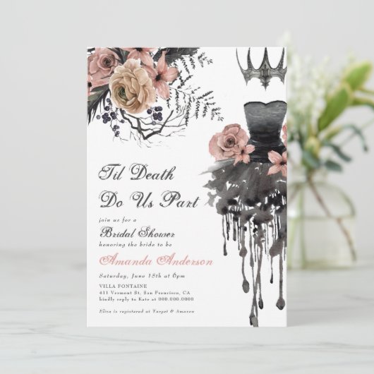 Tot de dood ons scheidt Halloween Roze Bruiloft Fe Kaart (Staand voorkant)