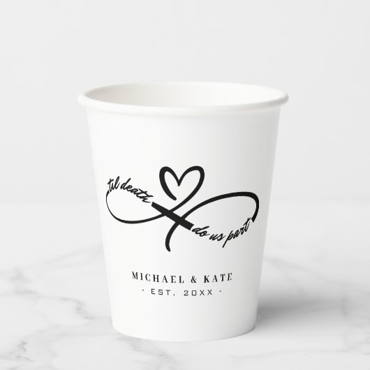 Tot de dood ons scheidt oneindigheidssymbool hart  papieren bekers (Voorkant)