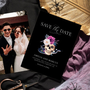 Tot de Dood Ons Scheidt Paars & Zwart Save the Dat Kaart