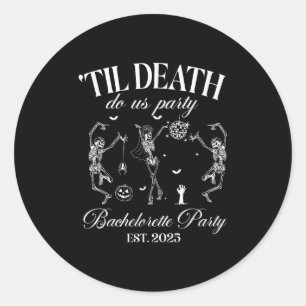 Tot de dood ons scheidt Retro Halloween Bruidsmeis Ronde Sticker