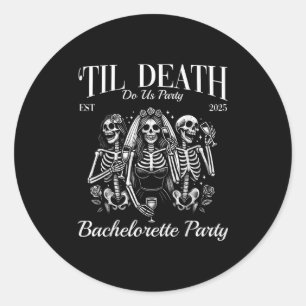 Tot de Dood Ons Scheidt Retro Skelet Bachelorette Ronde Sticker