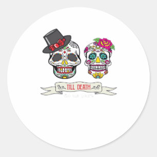 Tot de dood ons scheidt Schedel Bruid en Bruidegom Ronde Sticker