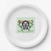 Tot de dood ons scheidt, Schedel Met Bloemen Klass Papieren Bordje (Voorkant)