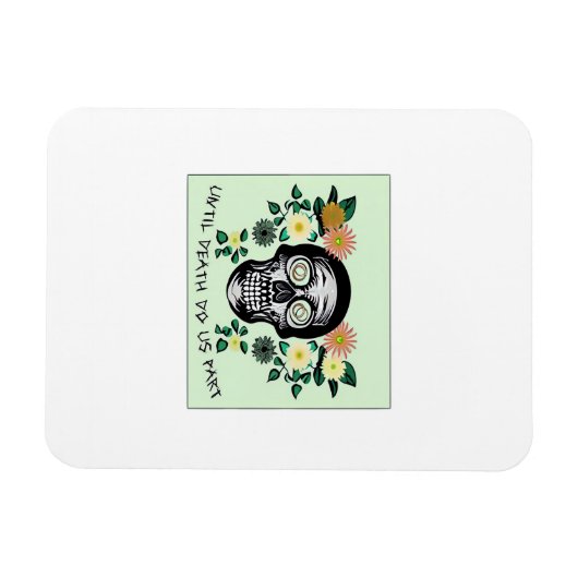 Tot de dood ons scheidt, schedel met klassieke blo magneet (Horizontaal)