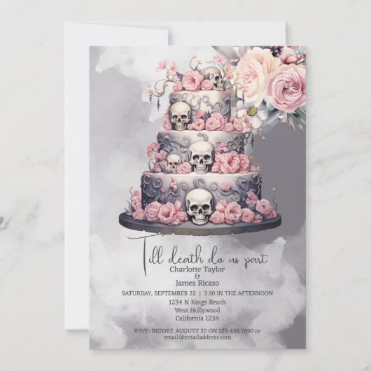 Tot de dood ons scheidt schedel trouwtaart kaart (Voorkant)