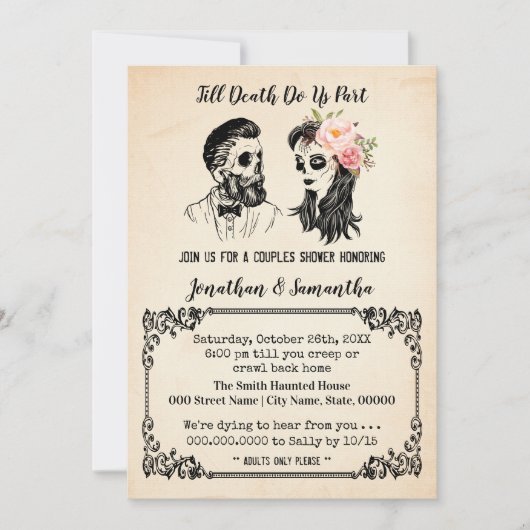 Tot de dood ons scheidt schedels koppels bruiloft kaart (Voorkant)