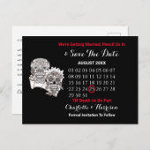 Tot de dood ons scheidt Schedels Rood Zwart Bruilo Aankondigingskaart (Voorkant / Achterkant)