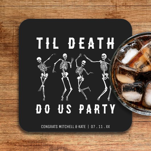 Tot de Dood Ons Scheidt Skelet Bachelorette Feest Kartonnen Onderzetters