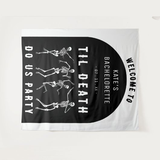 Tot de dood ons scheidt Skelet Bachelorette-feest Wandkleed (Voorkant (horizontaal))