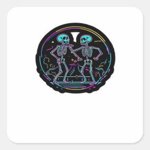 Tot de Dood Ons Scheidt Skelet Dansfeest Klassieke Vierkante Sticker