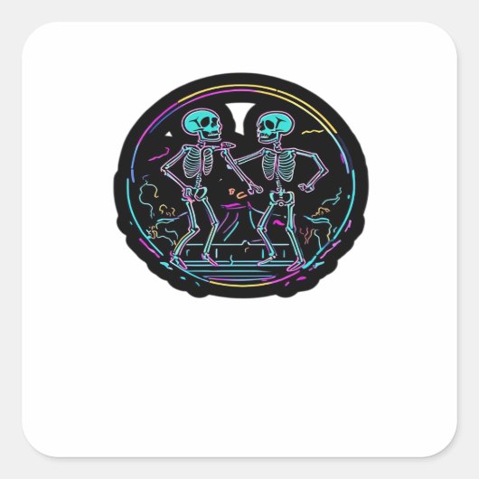 Tot de Dood Ons Scheidt Skelet Dansfeest Klassieke Vierkante Sticker (Voorkant)