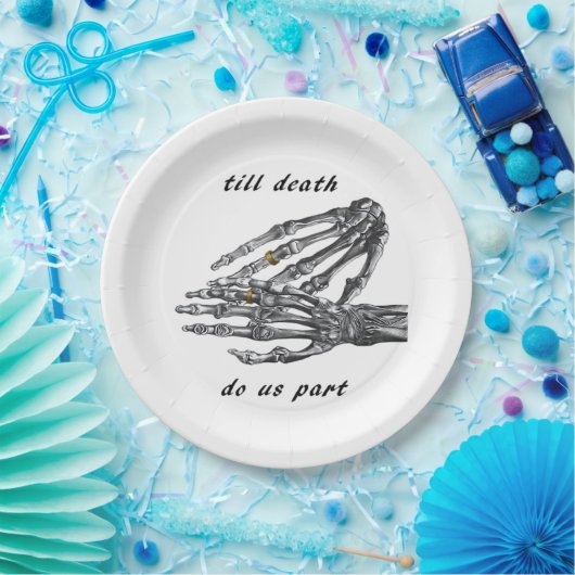 Tot de dood ons scheidt Skelet Handen (Crème) Klas Papieren Bordje (Feest)