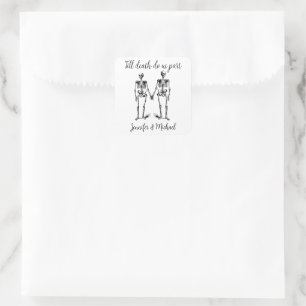 Tot de dood ons scheidt Skelet Koppel Naam Zwart Vierkante Sticker