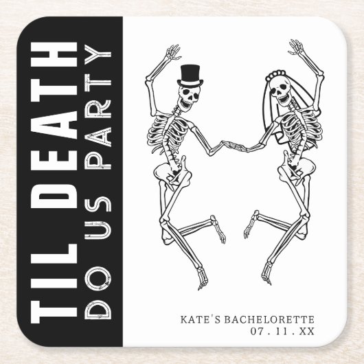 Tot de Dood Ons Scheidt Skelet Koppel Vrijgezellen Kartonnen Onderzetters (Voorkant)